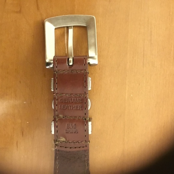 Braided Brown Leather Belt Silver Buckle 1” wide Small 34” - Picture 3 of 6